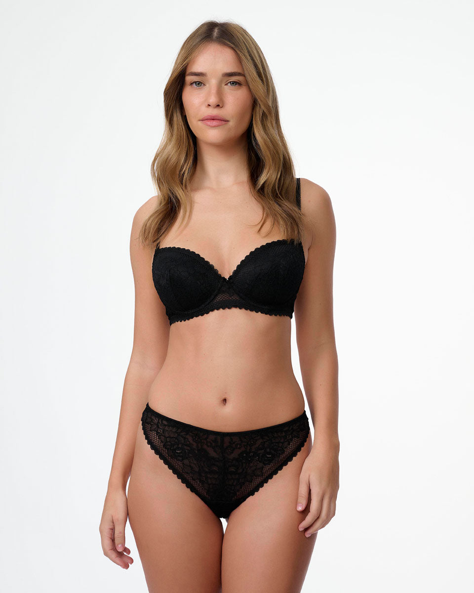 תחתון ברזילאי גבוה מתחרת רשת ופרחים - BLACK