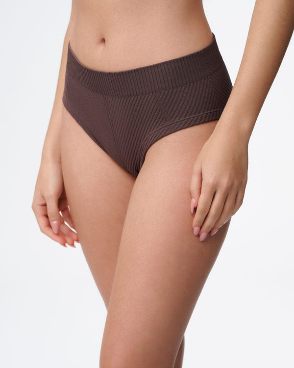 תחתון  מידי ריב אלכסוני סימלס - BROWN – תמונה 2