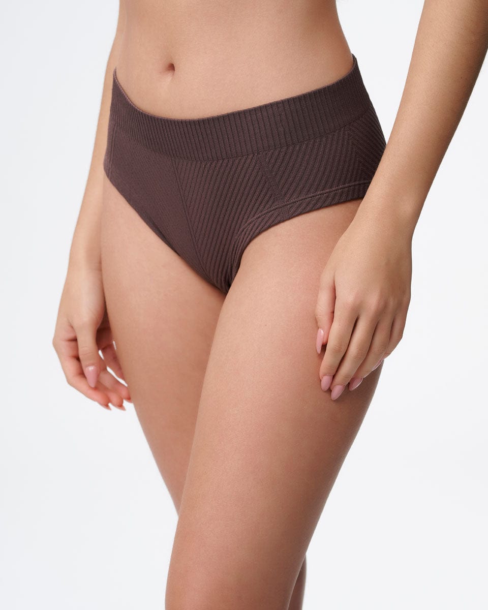 תחתון  מידי ריב אלכסוני סימלס - BROWN – תמונה 2