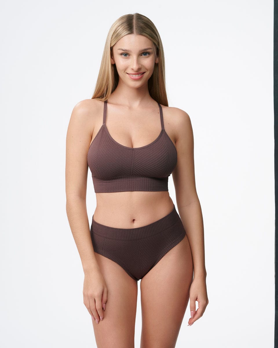 תחתון  מידי ריב אלכסוני סימלס - BROWN – תמונה 4