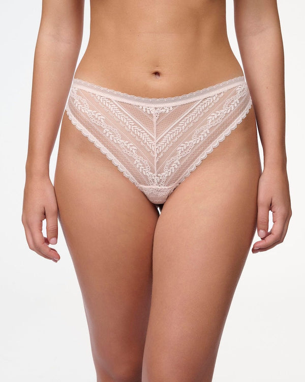 תחתון ברזילאי מתחרת פרחים ועלים עדינה - PALE PINK – תמונה 1