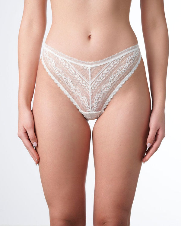 תחתון ברזילאי מתחרת פרחים ועלים עדינה - IVORY – תמונה 1