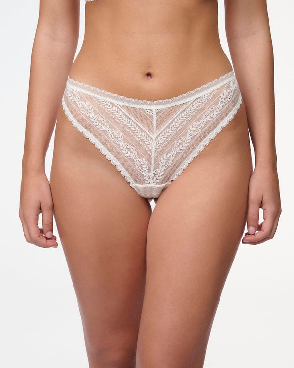 תחתון ברזילאי מתחרת פרחים ועלים עדינה - IVORY – תמונה 4