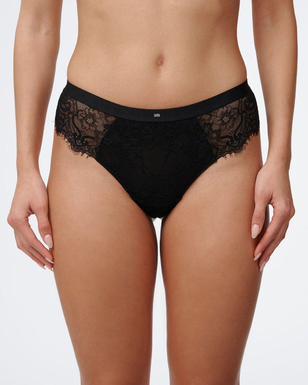 תחתון בגזרת חוטיני מתחרה עשירה משולב בד רשת - BLACK – תמונה 1