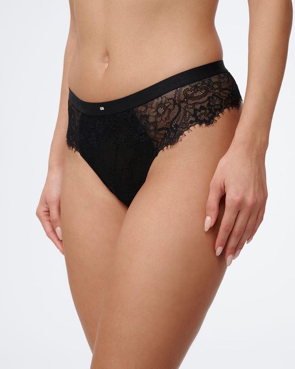 תחתון בגזרת חוטיני מתחרה עשירה משולב בד רשת - BLACK – תמונה 2