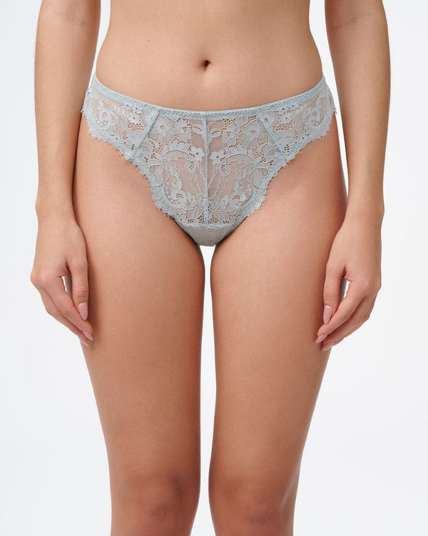 תחתון תחרה חוטיני גובה בשילוב רשת - MINERAL GREEN – תמונה 1