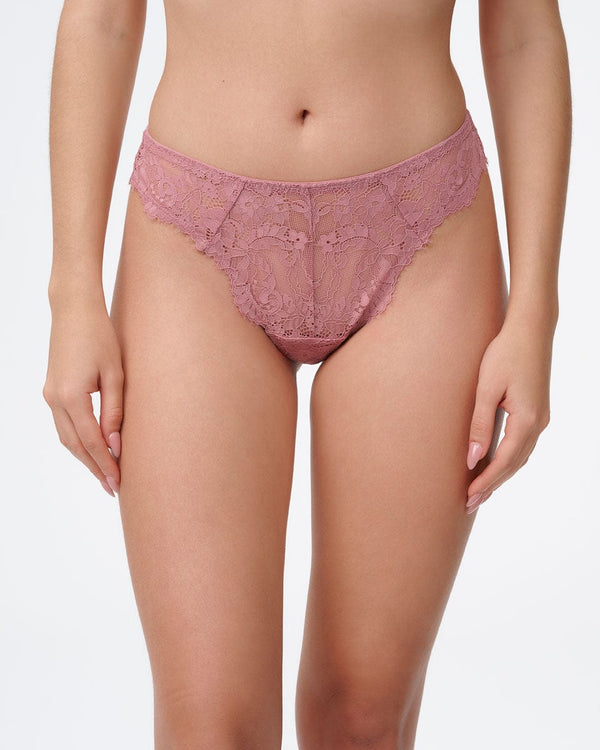 תחתון תחרה חוטיני גובה בשילוב רשת - MYSTIC ROSE – תמונה 1