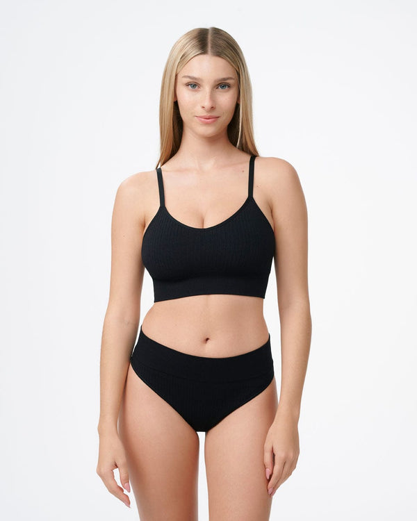 תחתון סימלס ריב ברזילאי גבוה - BLACK – תמונה 4