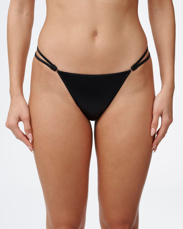 תחתון ברזילאי מבד מיקרו מבריק ורצועות  בצדדים - BLACK – תמונה 1