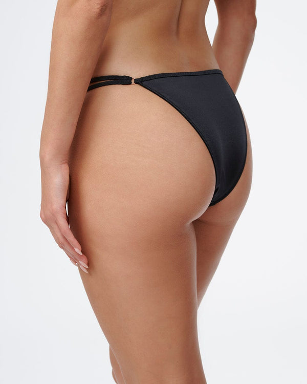 תחתון ברזילאי מבד מיקרו מבריק ורצועות  בצדדים - BLACK – תמונה 3