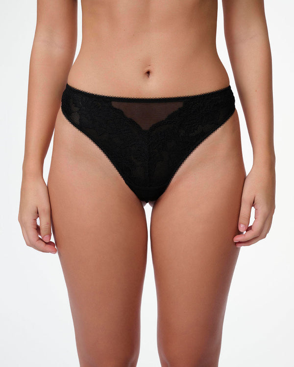 תחתון חוטיני תחרה ורשת - BLACK