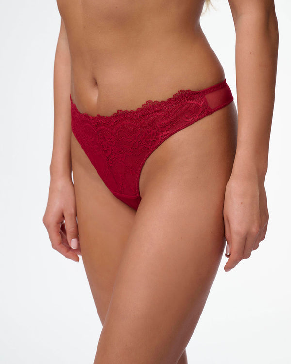 תחתון חוטיני גבוה תחרה בשילוב רשת - RUBY RED