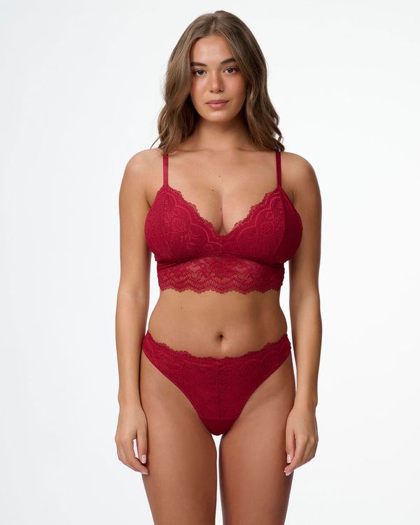 תחתון חוטיני גבוה תחרה בשילוב רשת - RUBY RED