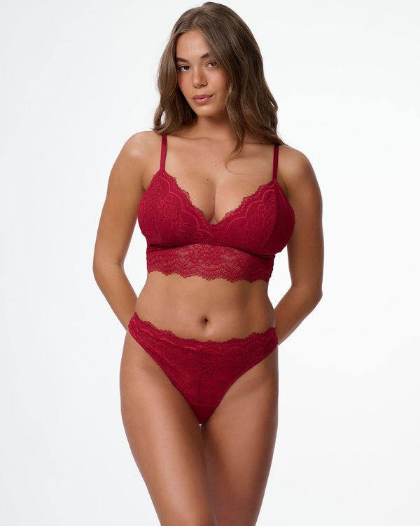 תחתון חוטיני גבוה תחרה בשילוב רשת - RUBY RED