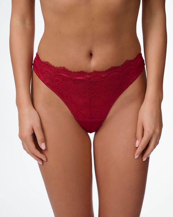 תחתון חוטיני גבוה תחרה בשילוב רשת - RUBY RED