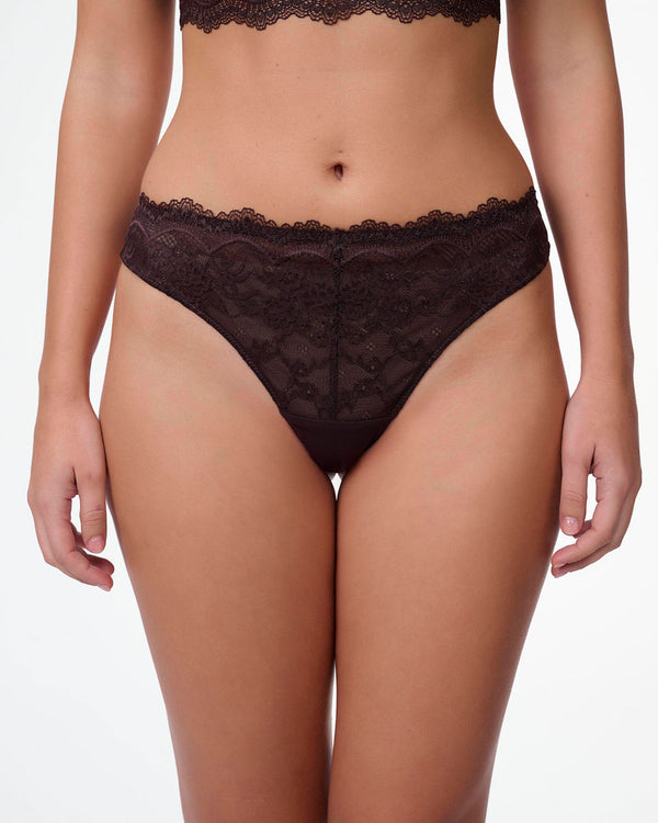 תחתון חוטיני גבוה תחרה בשילוב רשת - BERRY