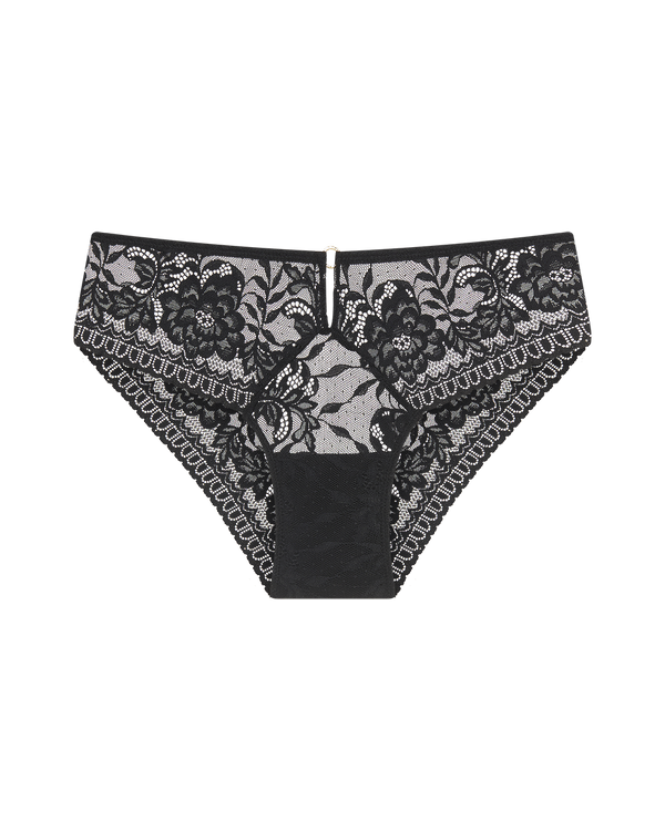 תחתון ביקיני תחרה עשיר עם אביזר זהב עגול - BLACK