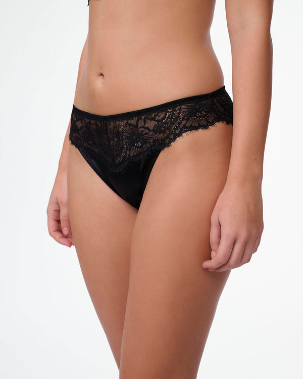 תחתון ברזילאי מיקרופייבר ותחרה - BLACK