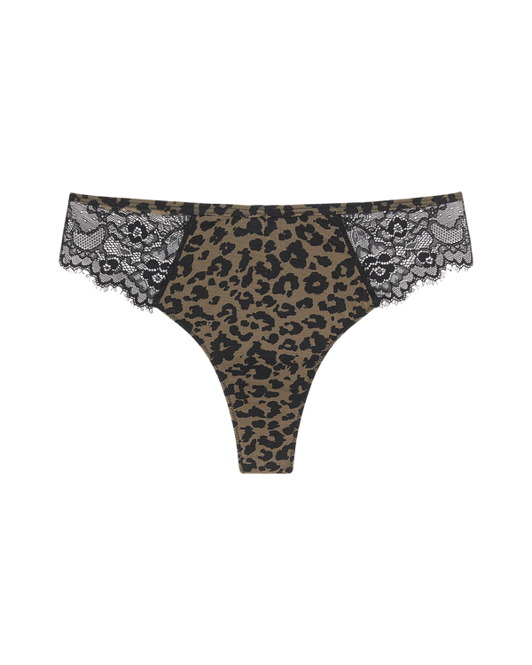 תחתון רשת בדפוס מנומר חוטיני בשילוב תחרה - LEOPARD