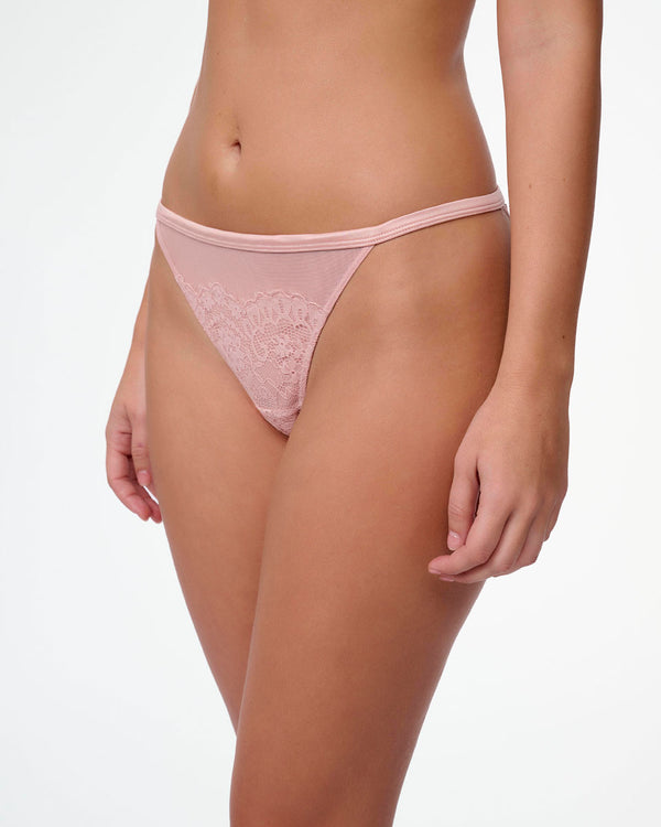 תחתון ברזילאי טנגה תחרה בשילוב בד רשת - DEEP BLUSH