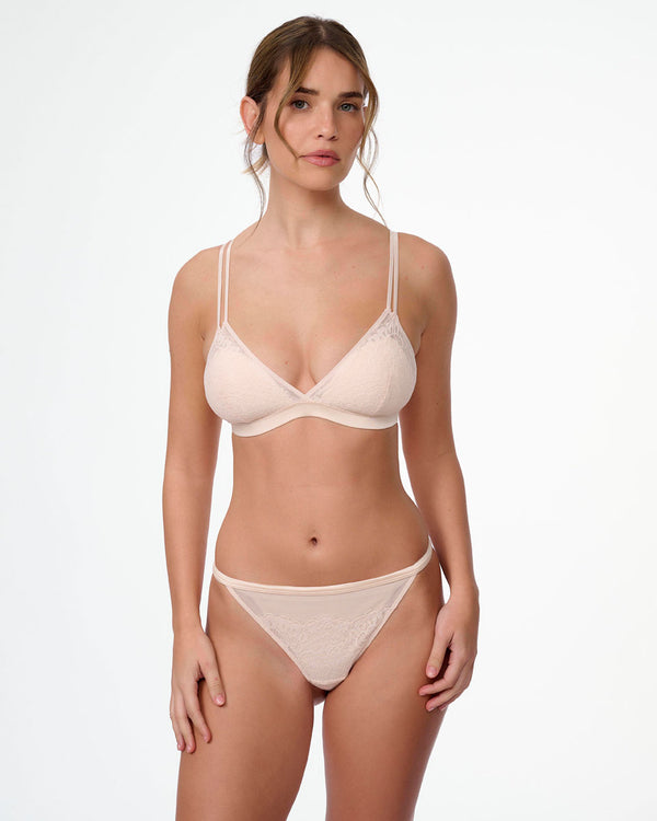 תחתון ברזילאי טנגה תחרה בשילוב בד רשת - SHELL