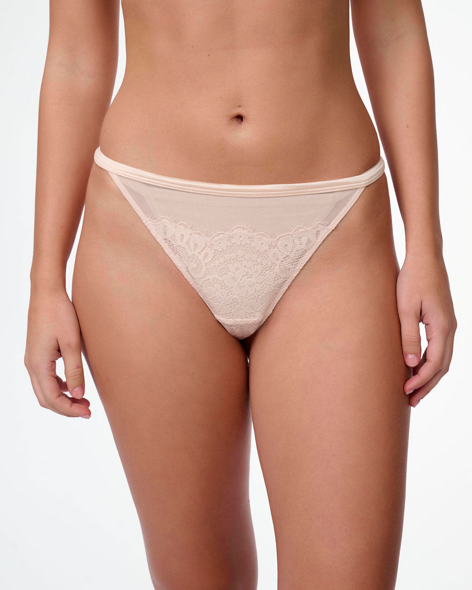 תחתון ברזילאי טנגה תחרה בשילוב בד רשת - SHELL