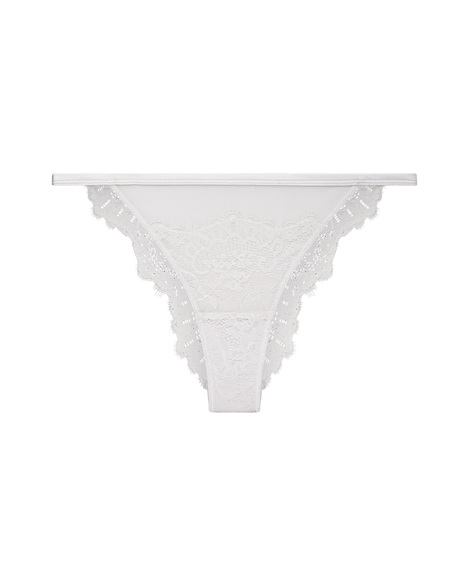 תחתון ברזילאי טנגה תחרה בשילוב בד רשת - IVORY