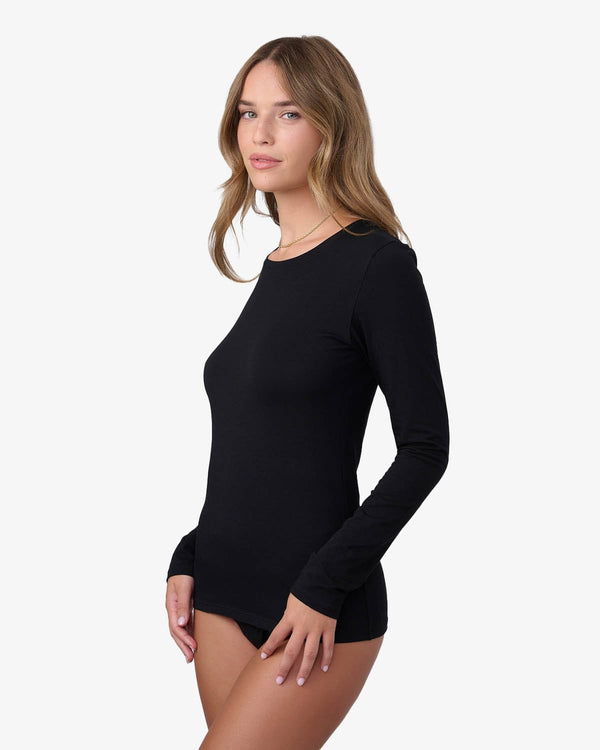 טי שירט בייסיק שרוול ארוך מחשוף עגול - BLACK – תמונה 2