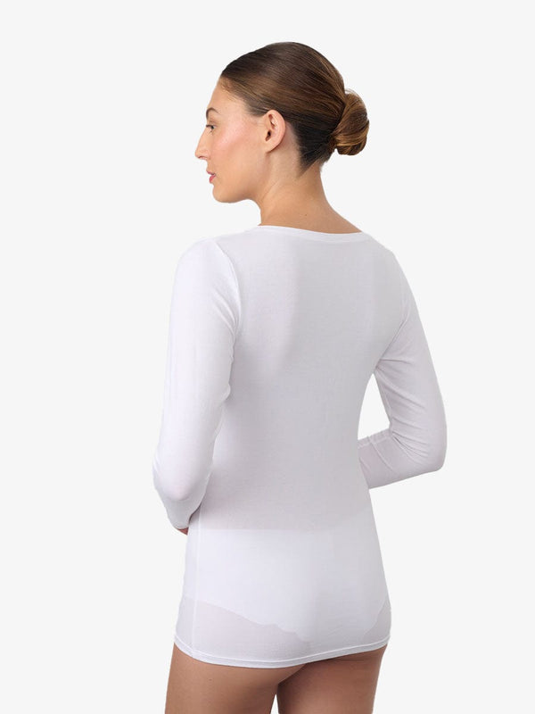 טי שירט בייסיק שרוול ארוך מחשוף V - WHITE – תמונה 3