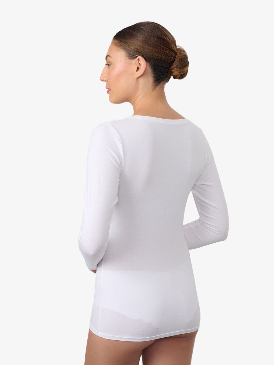 טי שירט בייסיק שרוול ארוך מחשוף V - WHITE – תמונה 3