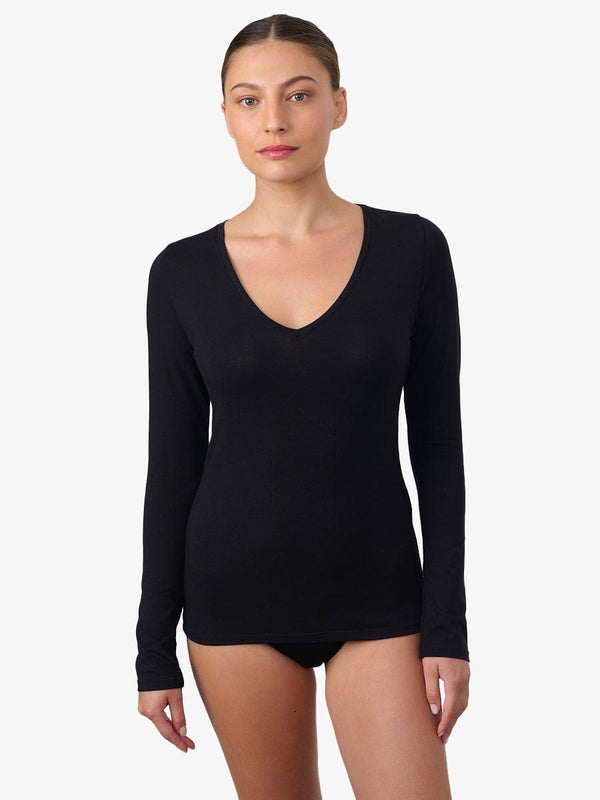 טי שירט בייסיק שרוול ארוך מחשוף V - BLACK – תמונה 2