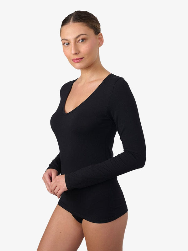 טי שירט בייסיק שרוול ארוך מחשוף V - BLACK – תמונה 3