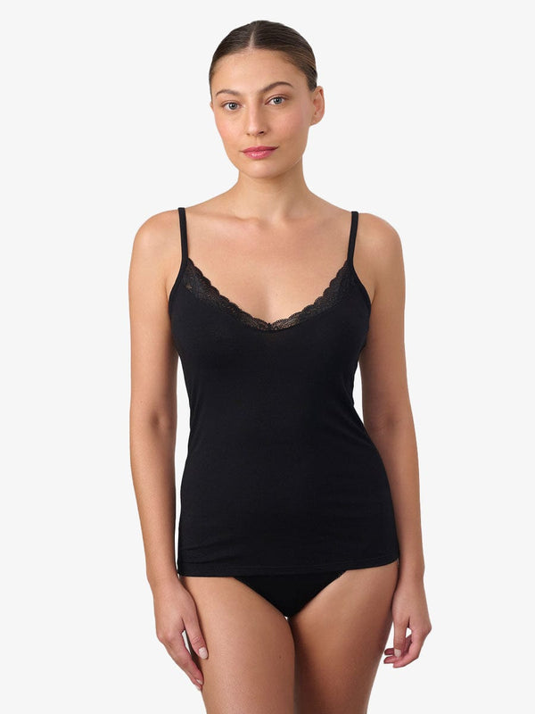 גופיית ספגטי בשילוב תחרה - BLACK – תמונה 1