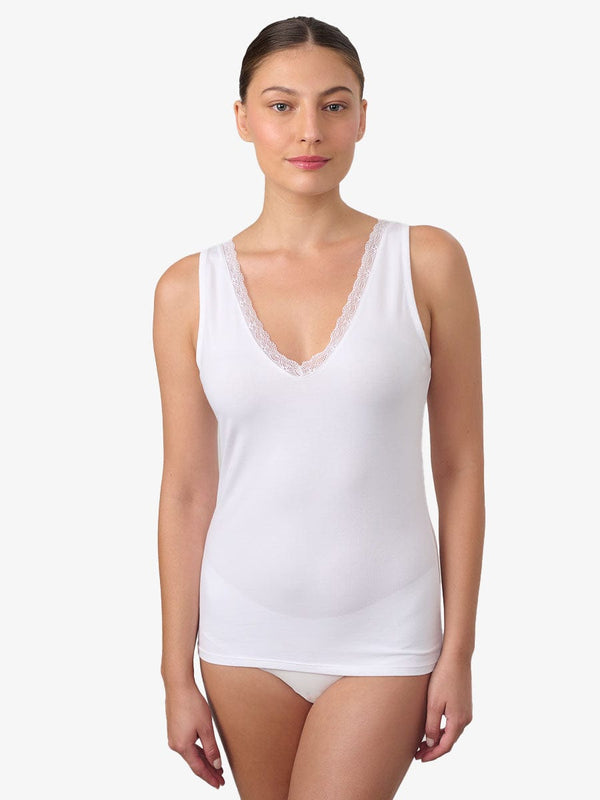 גופיית V בשילוב תחרה - WHITE – תמונה 1