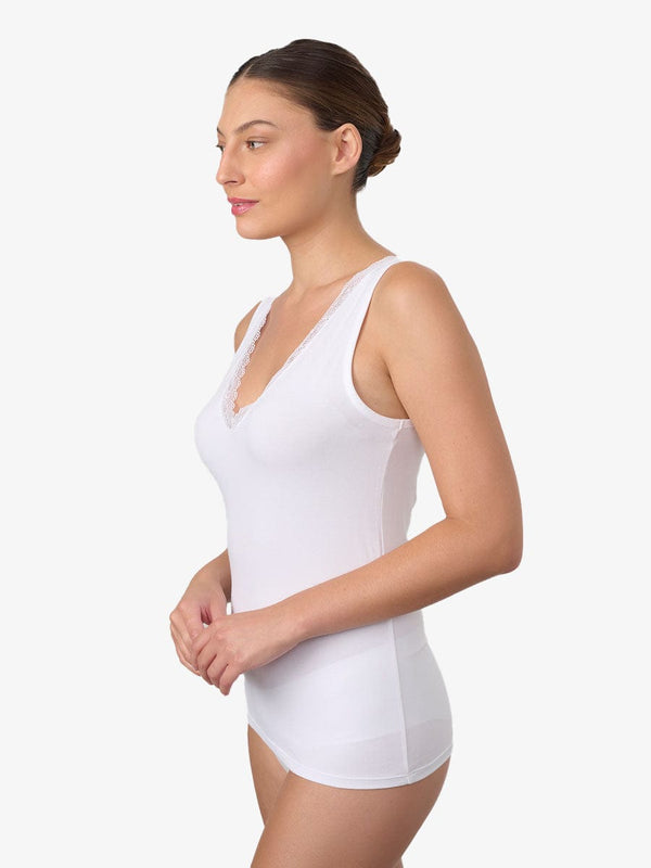 גופיית V בשילוב תחרה - WHITE – תמונה 2