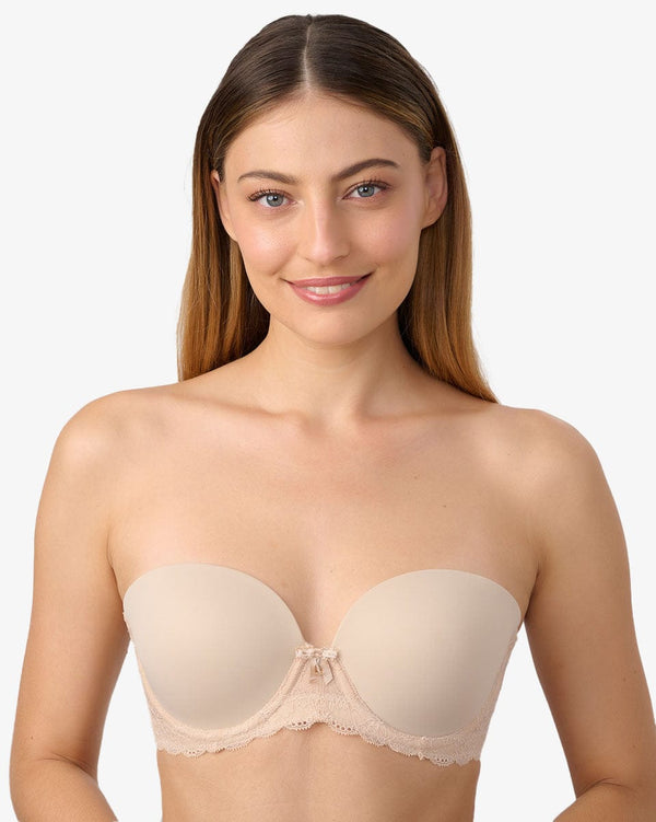 חזיית סטרפלס עם ברזלים בשילוב תחרה - NATURALE – תמונה 1