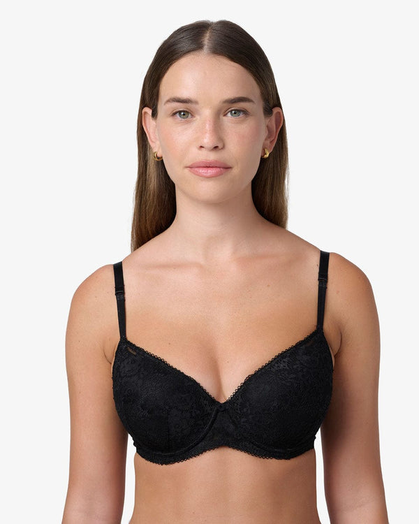 חזייה מרופדת עם ברזלים מתחרת פרחים בוהקת - BLACK – תמונה 2