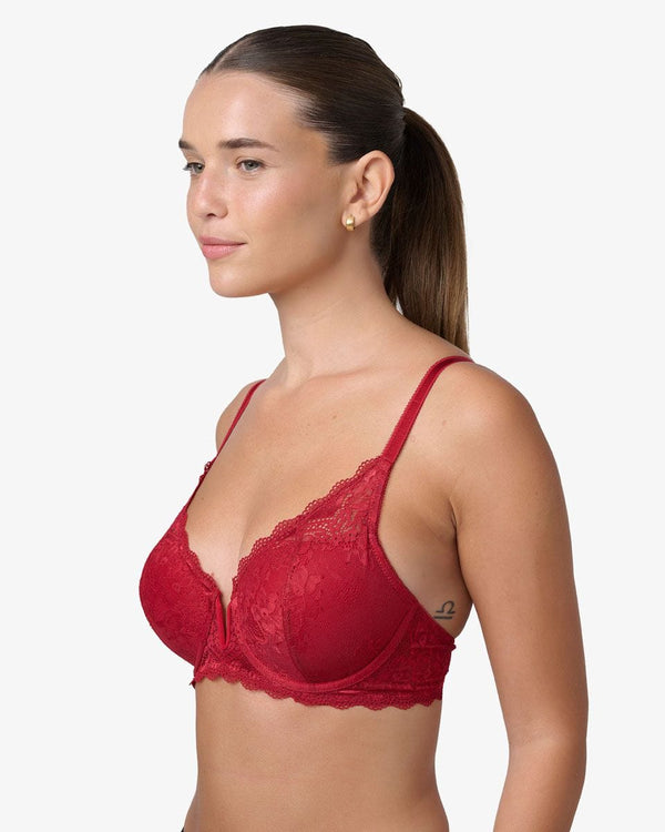 חזייה מרופדת עם ברזלים ומפתח וי - RUBY RED – תמונה 2