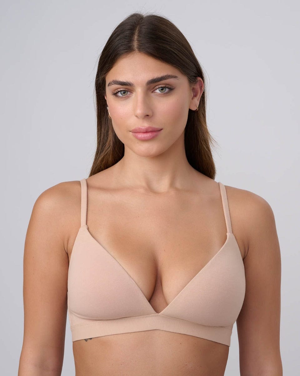 חזייה מרופדת ללא ברזלים מכותנה אלסטן משובחת - NUDE – תמונה 1