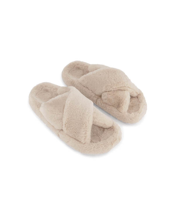 נעל בית בגזרת כפכף ורצועות איקס מפרווה עשירה - NATURAL – תמונה 1