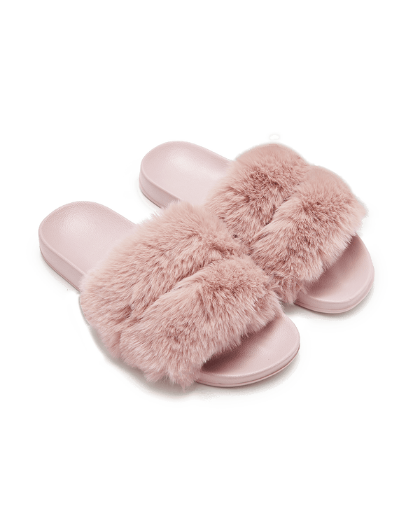 נעלי בית גומי עם רצועת פרווה כפולה - DEEP BLUSH – תמונה 1