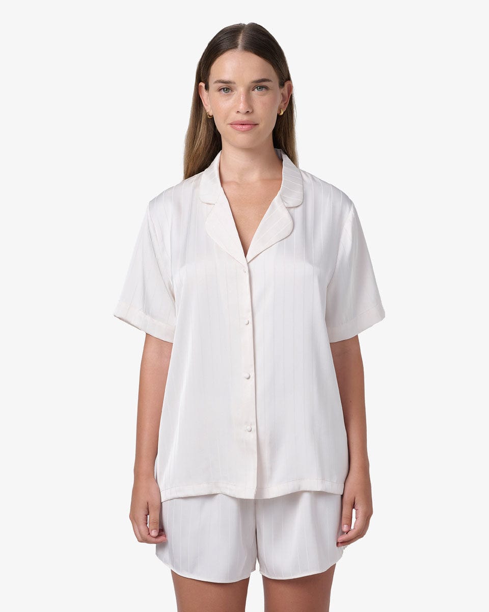 סט פיג'מה סאטן פסים - VANILLA – תמונה 1