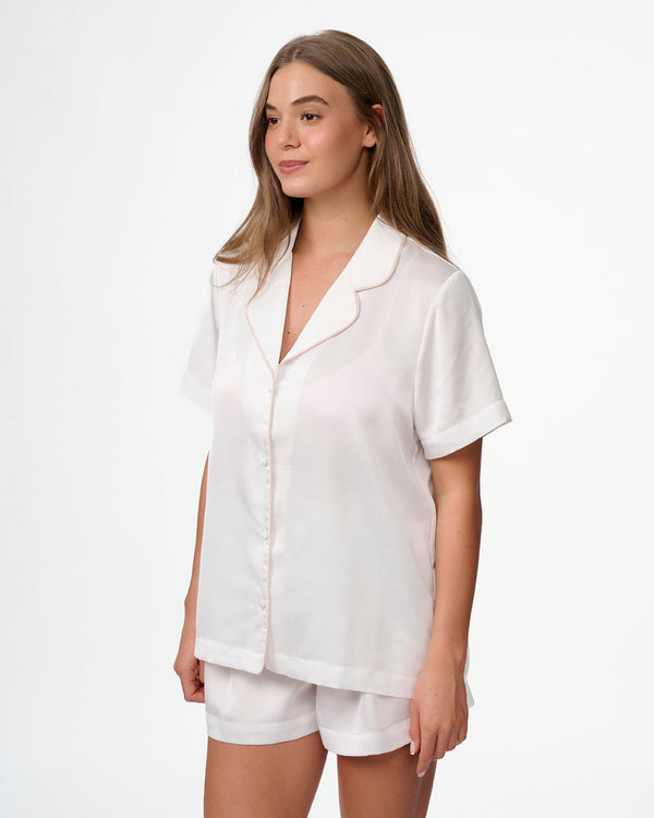 סט פיג'מה סאטן קצר במראה משוחרר - IVORY