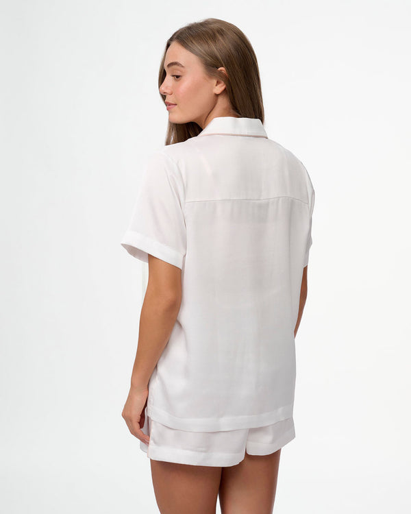 סט פיג'מה סאטן קצר במראה משוחרר - IVORY