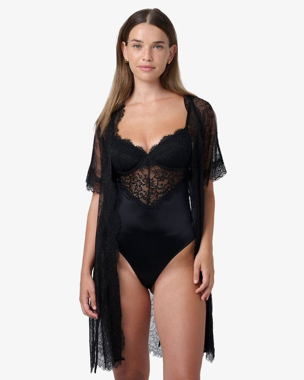 חלוק תחרת אולאובר שרוול קצר - BLACK – תמונה 1