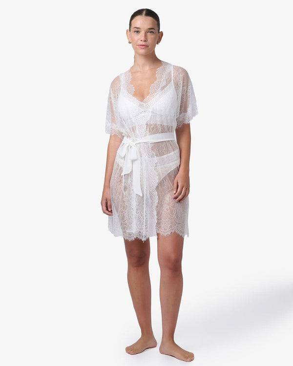 חלוק תחרת אולאובר שרוול קצר - IVORY – תמונה 1