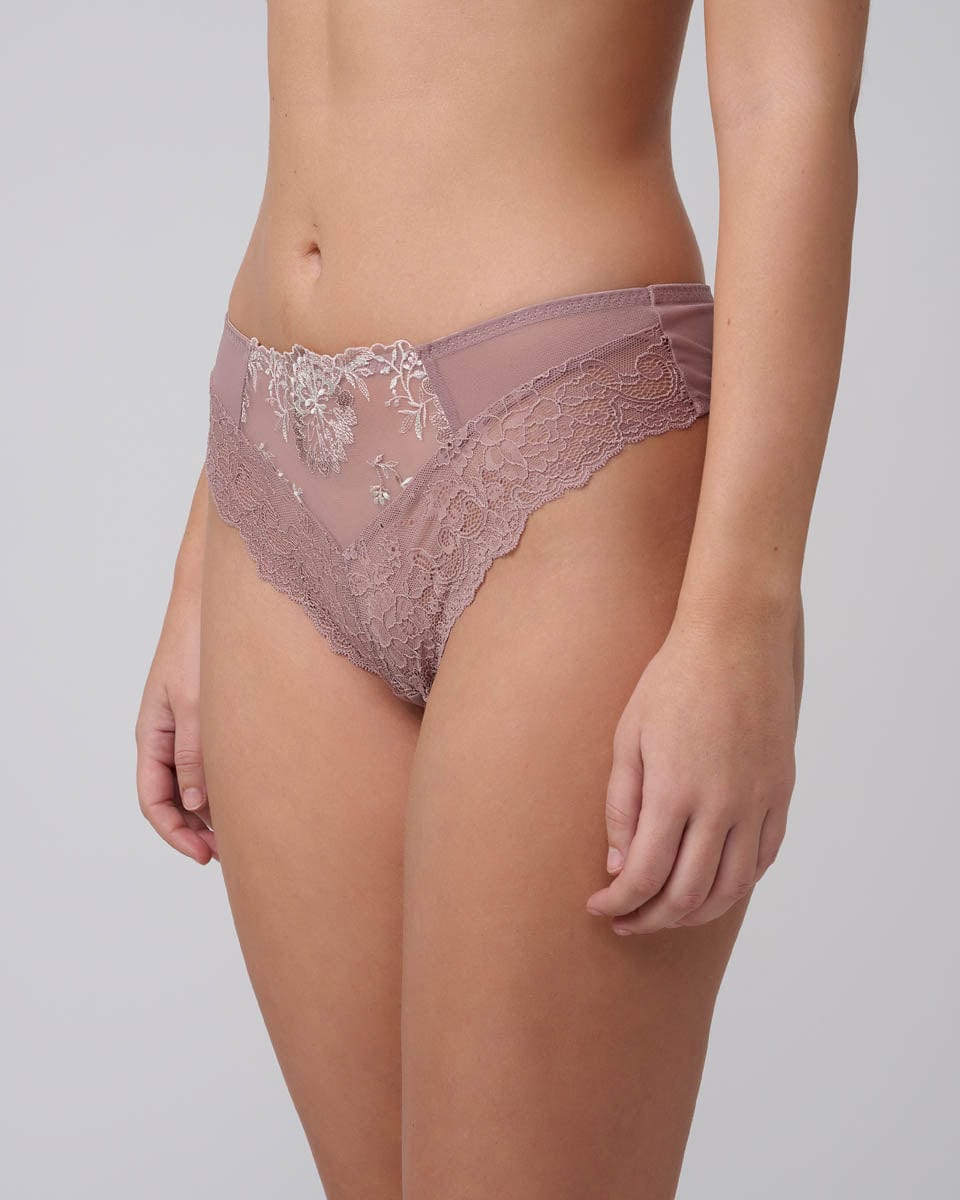 תחתון חוטיני מרקמה בשני גוונים בשילוב תחרה - SMOKED PURPLE – תמונה 1