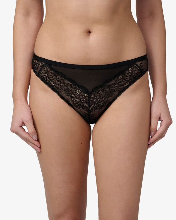 תחתון ברזילאי גבוה בשילוב תחרה ורשת - BLACK – תמונה 1