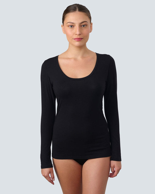 טי שירט בייסיק שרוול ארוך מחשוף עגול - BLACK – תמונה 1